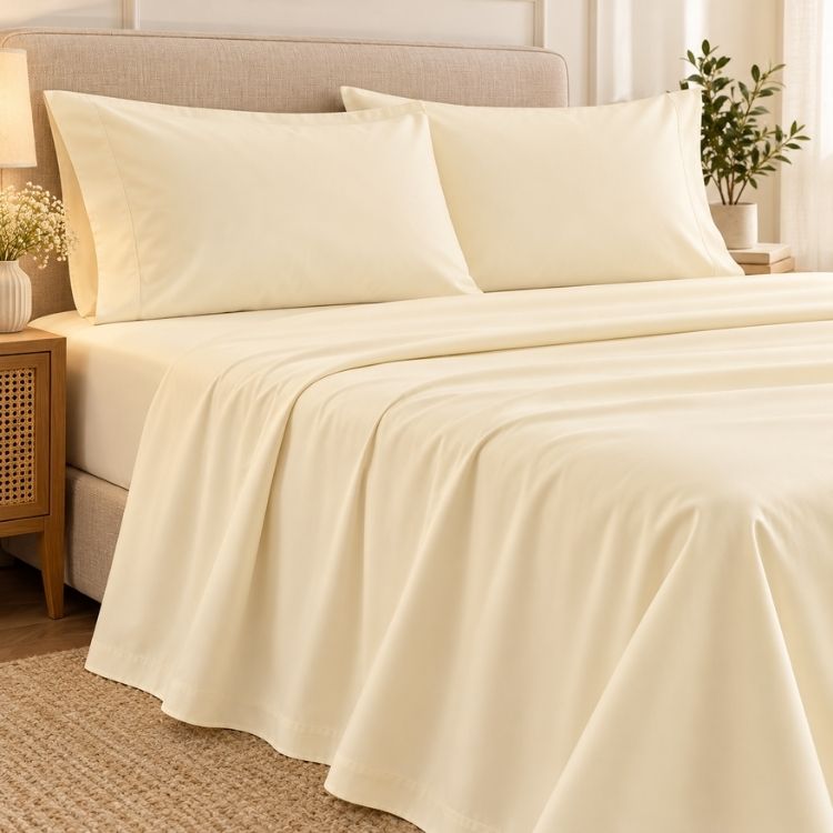 Pacific Linens 300 TC Poly-Cotton Percale 4-Piece Bed Sheet Set – Deep Pocket up to 16" 6 deep pocket bedding set