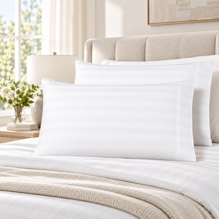 Pacific Linens White 100% Cotton Stripe Pillowcases, 2-Pack – Standard, Queen & King Sizes 2 king white cotton stripe pillowcases 20x40 2 pack