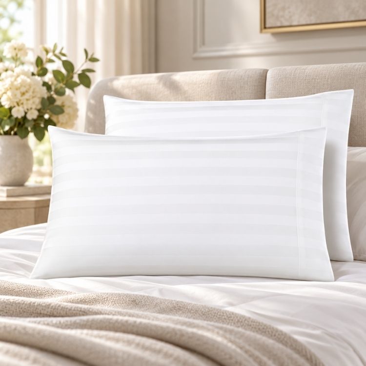 Pacific Linens White 100% Cotton Stripe Pillowcases, 2-Pack – Standard, Queen & King Sizes 4 Pacific Linens White 100% Cotton Stripe Pillowcases, 2-Pack – Standard, Queen & King Sizes - Image 4