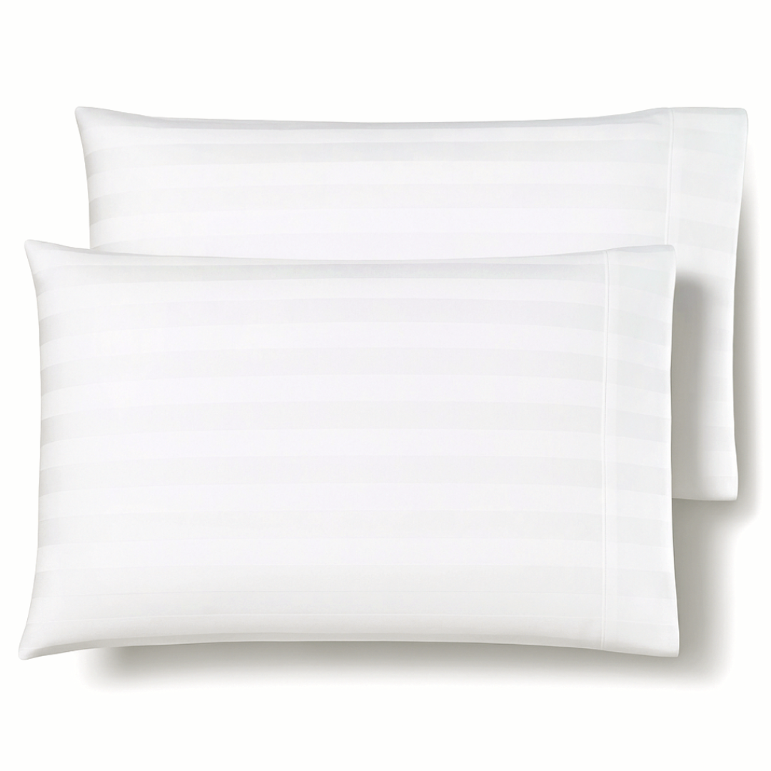 Pillowcases White 100% Cotton Stripe 2 Pack King, Queen and Standard Size